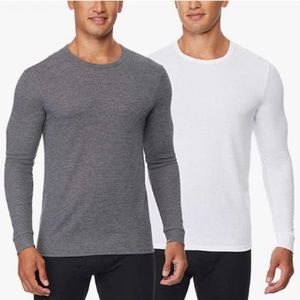 32 DEGREES Men's Heat Long Sleeve Crew Neck Tee Shirt 2-Pack Gray White